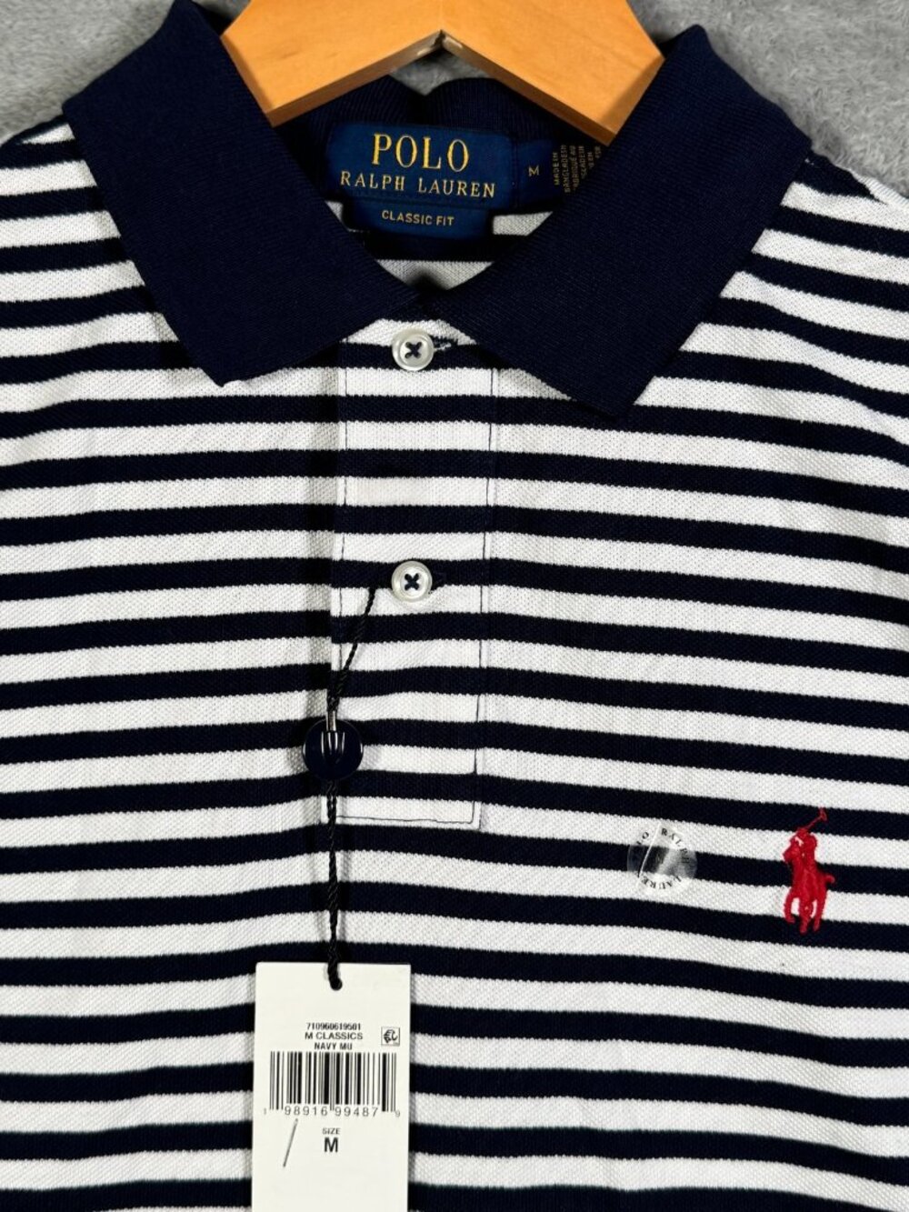 Polo Ralph Lauren Shirt Mens M (Fits S) Blue Striped Classic Fit Pique $120